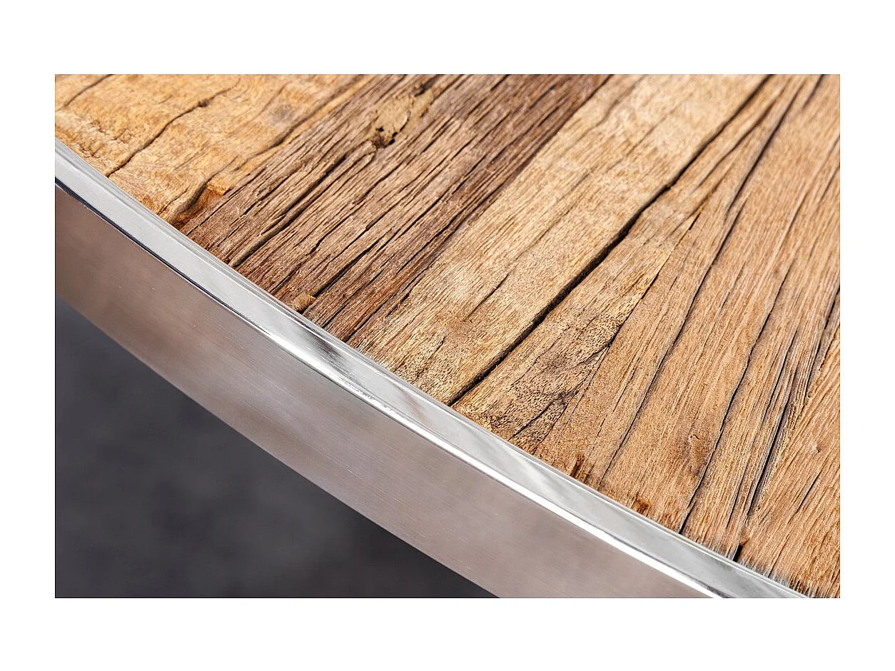 Table RAFTA – Bois de teck et verre trempé – Pied chromé – 140 cm – Ronde – Style contemporain