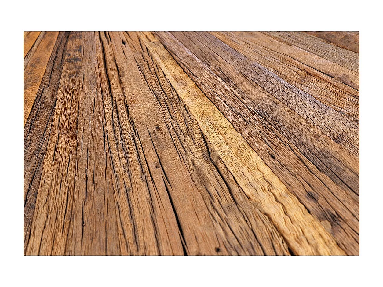 Table RAFTA – Bois de teck et verre trempé – Pied chromé – 140 cm – Ronde – Style contemporain