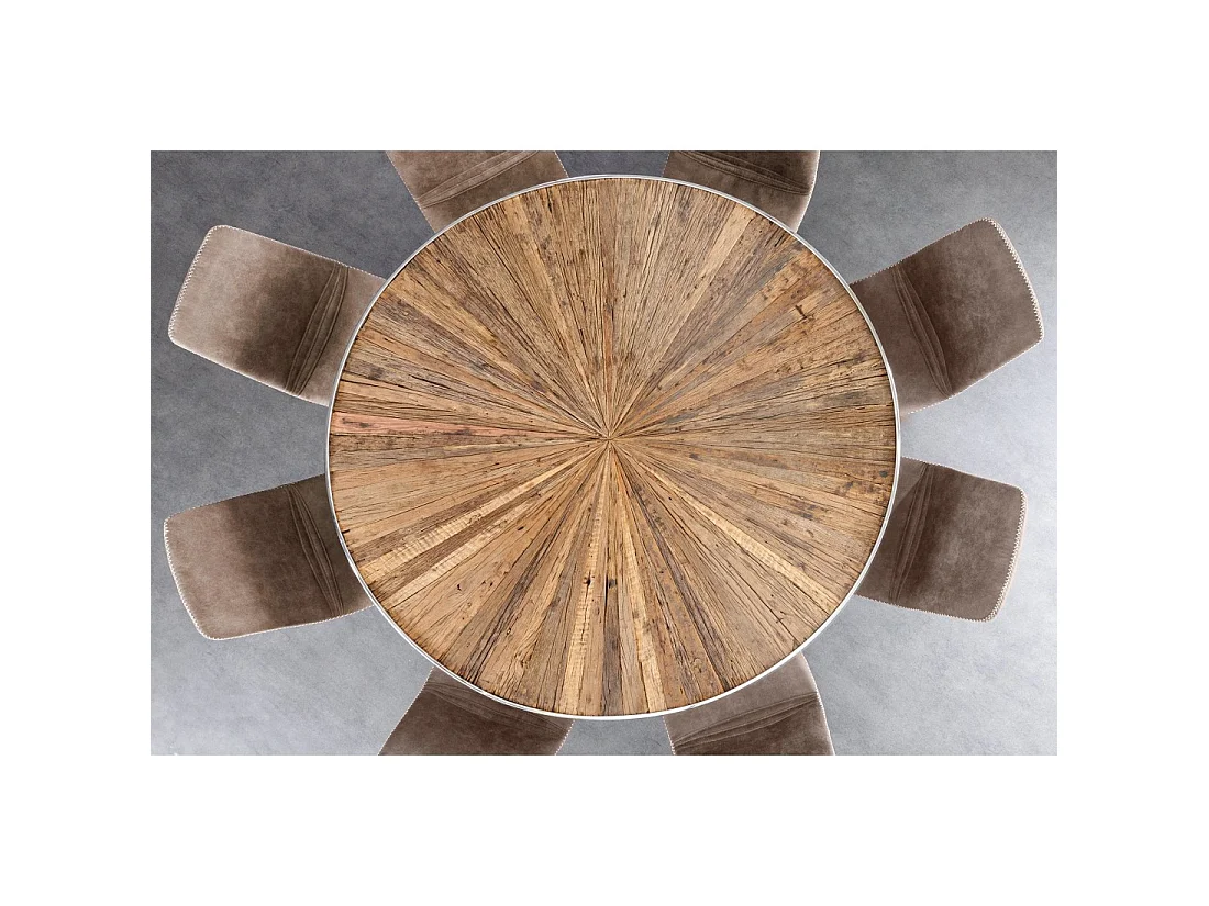 Table RAFTA – Legno di teck e vetro temperato – Piede cromato – 140 cm – Rotonda – Stile contemporaneo