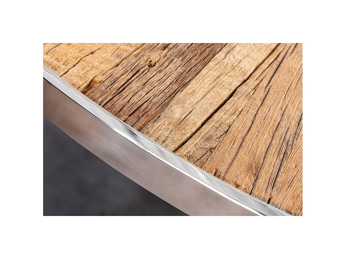 Table RAFTA – Legno di teck e vetro temperato – Piede cromato – 140 cm – Rotonda – Stile contemporaneo