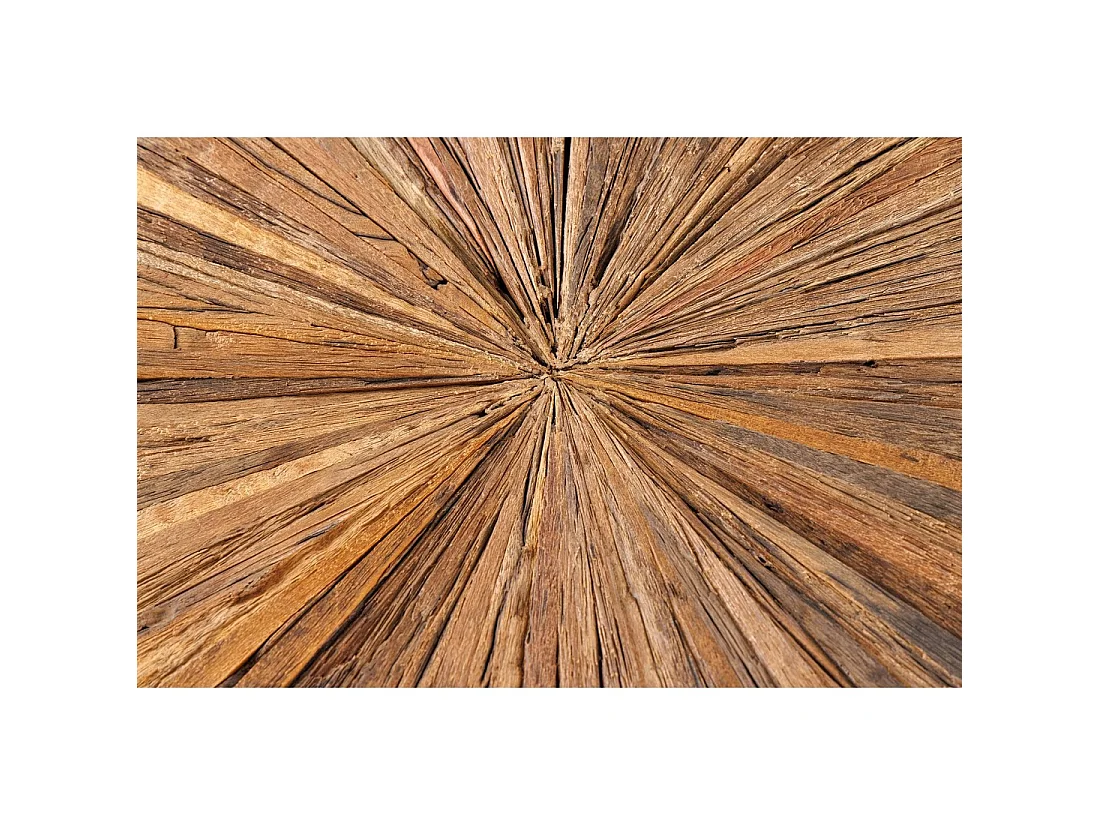 Table RAFTA – Legno di teck e vetro temperato – Piede cromato – 140 cm – Rotonda – Stile contemporaneo
