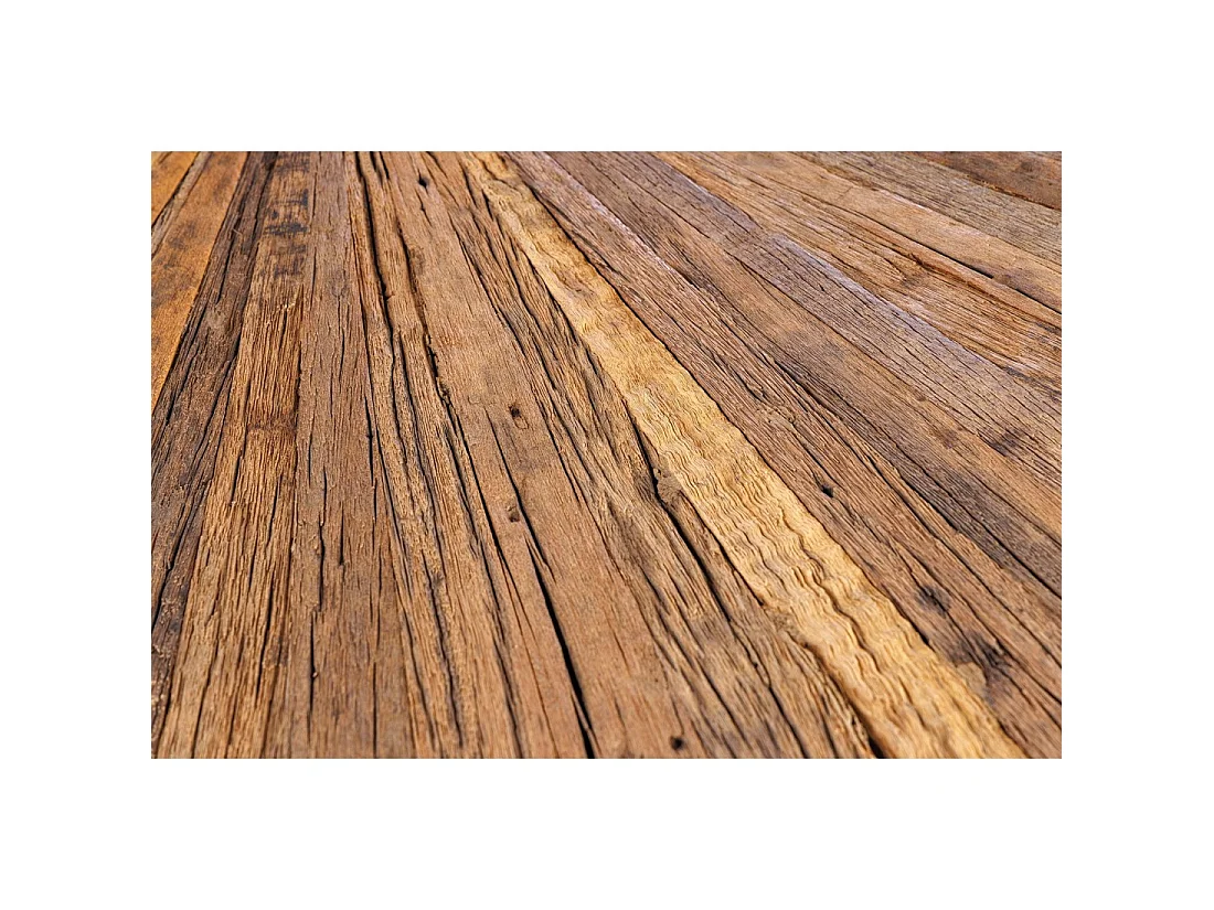 Table RAFTA – Legno di teck e vetro temperato – Piede cromato – 140 cm – Rotonda – Stile contemporaneo