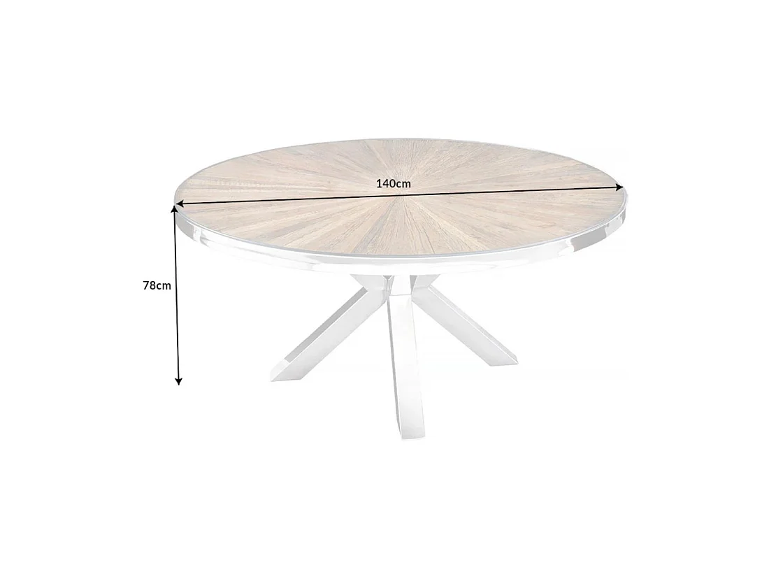 Table RAFTA – Legno di teck e vetro temperato – Piede cromato – 140 cm – Rotonda – Stile contemporaneo