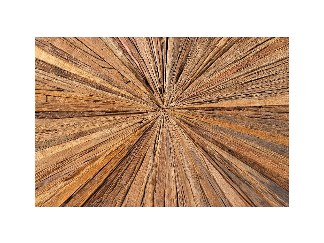 Table de salle à manger RAFTA – Bois de teck et verre trempé – Pied chromé – 120 cm – Ronde – Style contemporain