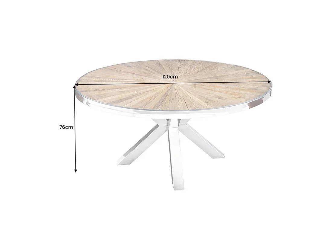 Eettafel RAFTA - Teakhout en gehard glas - Chromen poot - 120 cm - Rond - Hedendaagse stijl