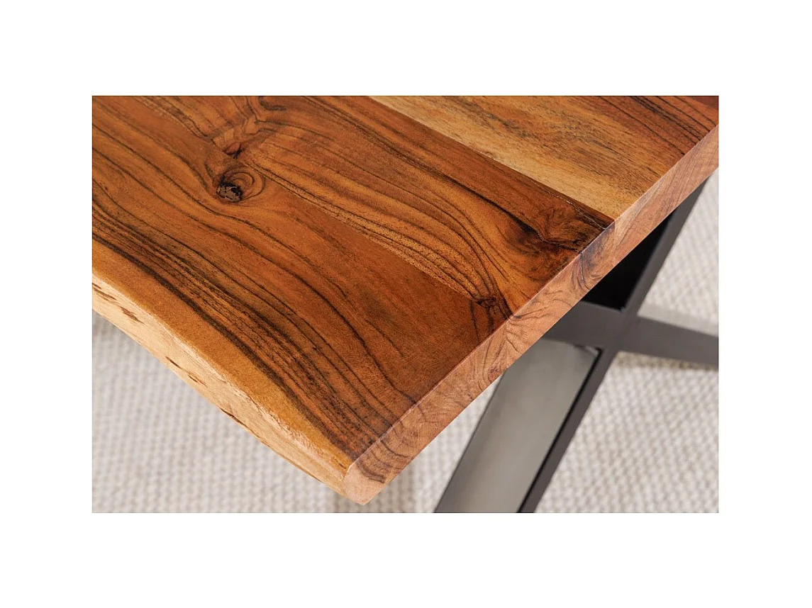 Table de salle à manger ARKAYA – Bois massif d'acacia verni et pieds en métal noir en X – 160 cm – Style industriel