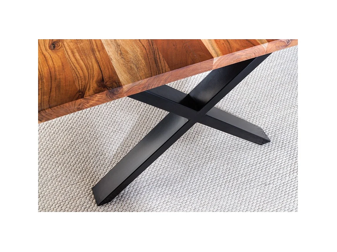 Table de salle à manger ARKAYA – Bois massif d'acacia verni et pieds en métal noir en X – 160 cm – Style industriel