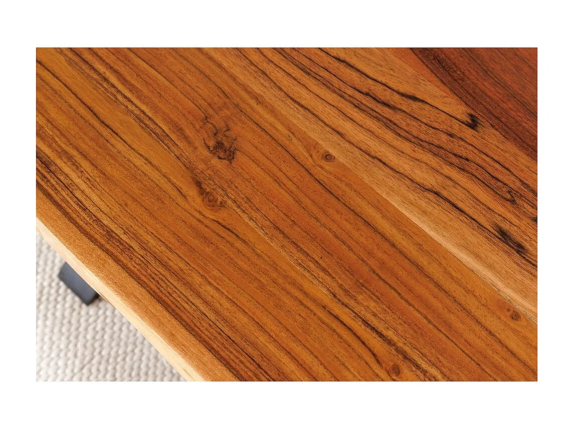 Table de salle à manger ARKAYA – Bois massif d'acacia verni et pieds en métal noir en X – 160 cm – Style industriel