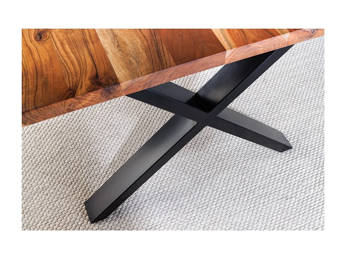 Table de salle à manger ARKAYA – Bois massif d'acacia verni et pieds en métal noir en X – 160 cm – Style industriel
