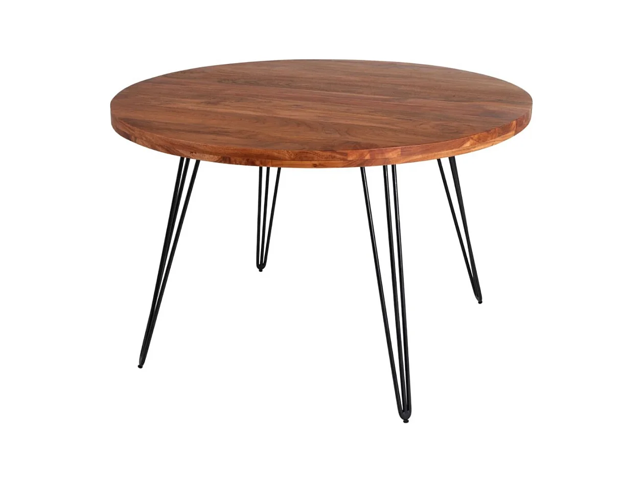 Table de salle à manger SILVA – Bois massif d'acacia et métal noir – 120 cm – Plateau épais 45 mm – Style industriel