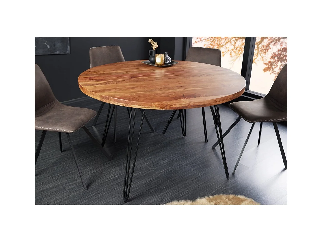 Table de salle à manger SILVA – Bois massif d'acacia et métal noir – 120 cm – Plateau épais 45 mm – Style industriel