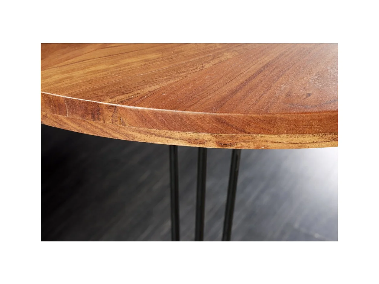 Table de salle à manger SILVA – Bois massif d'acacia et métal noir – 120 cm – Plateau épais 45 mm – Style industriel