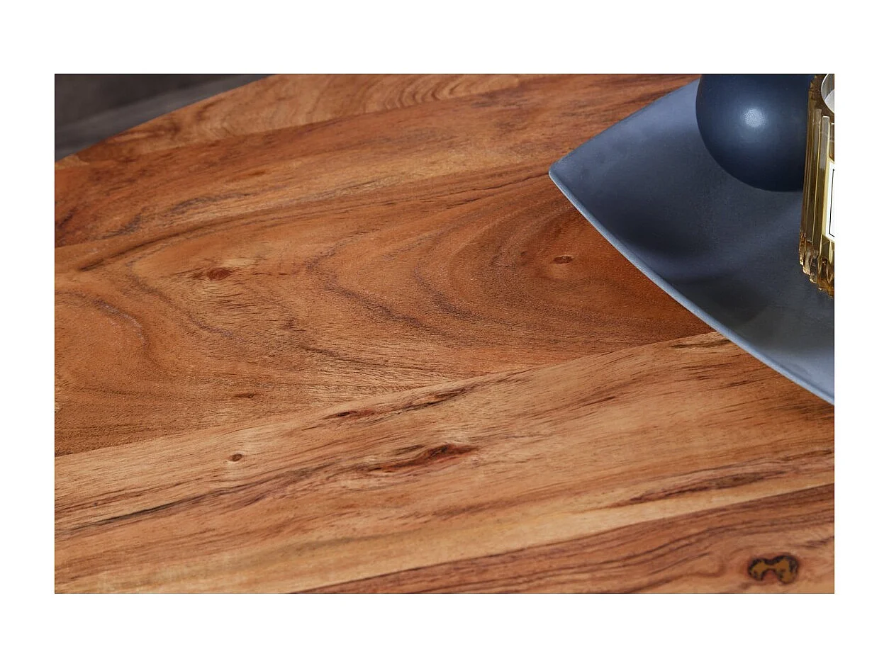 Table de salle à manger SILVA – Bois massif d'acacia et métal noir – 120 cm – Plateau épais 45 mm – Style industriel