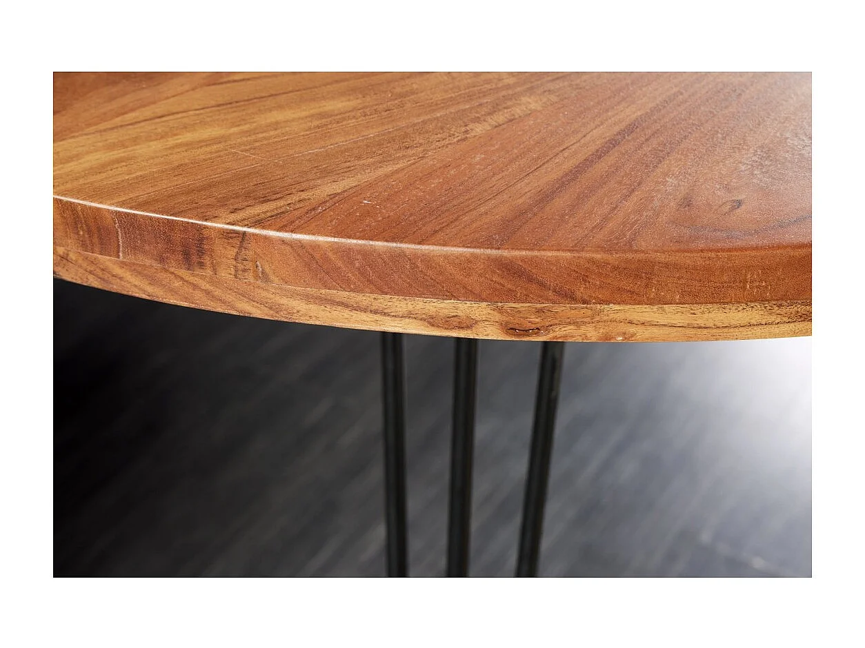 Table de salle à manger SILVA – Bois massif d'acacia et métal noir – 120 cm – Plateau épais 45 mm – Style industriel