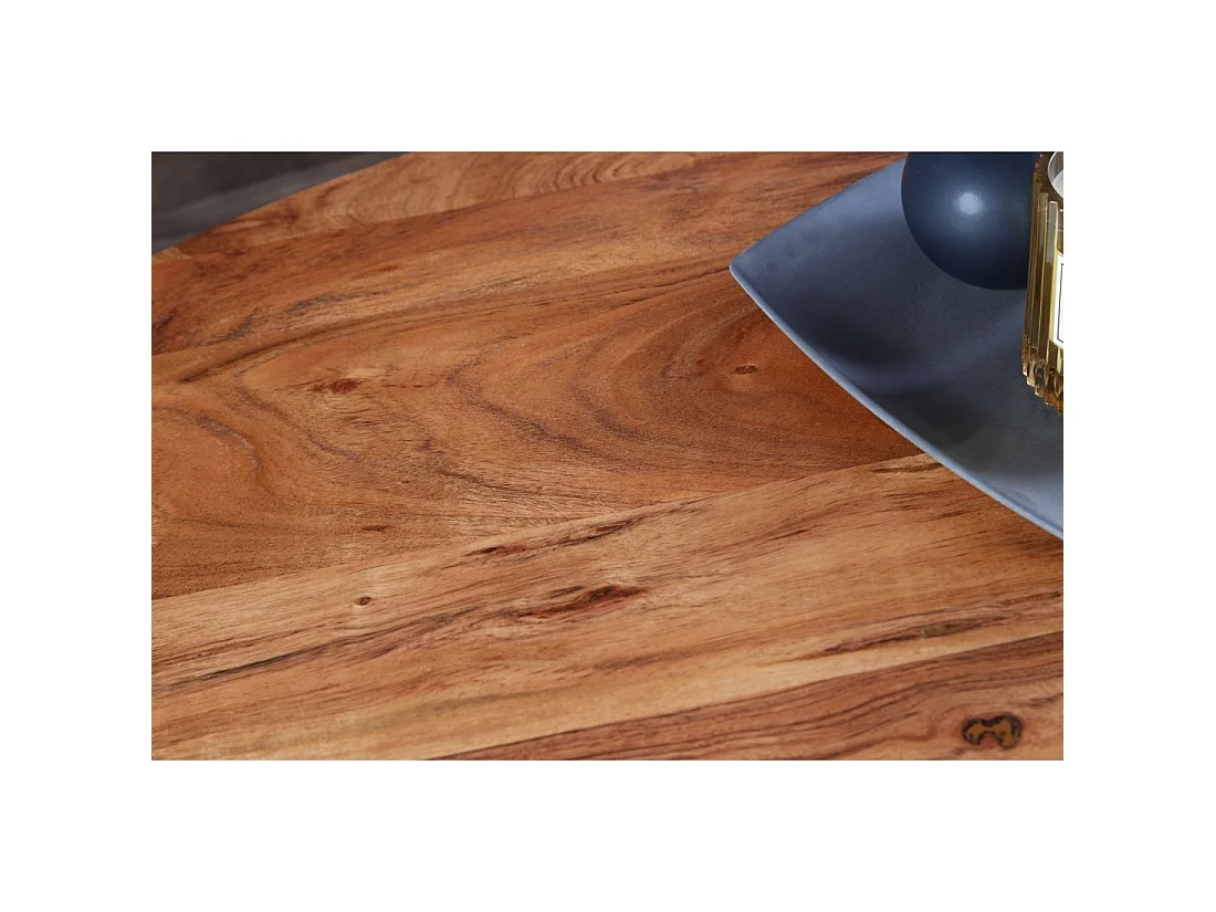 Table de salle à manger SILVA – Bois massif d'acacia et métal noir – 120 cm – Plateau épais 45 mm – Style industriel
