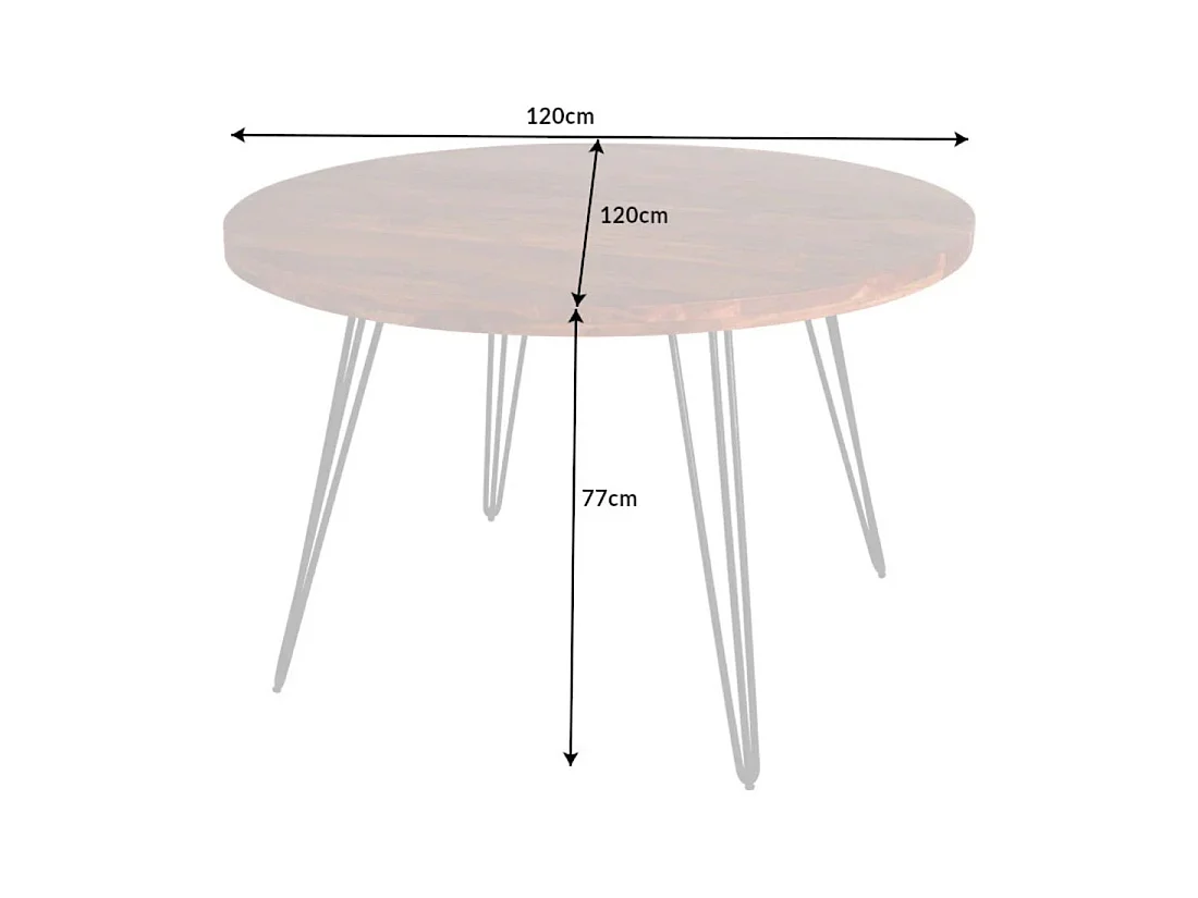 Table de salle à manger SILVA – Bois massif d'acacia et métal noir – 120 cm – Plateau épais 45 mm – Style industriel