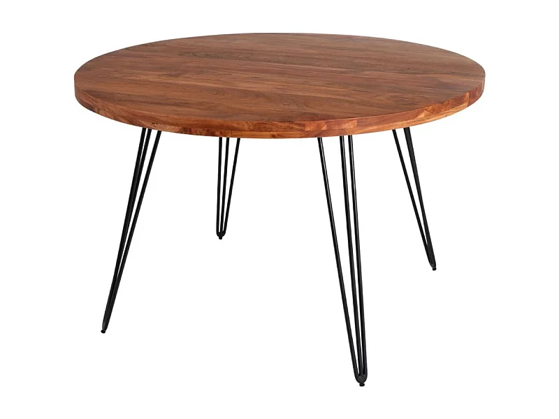 Table de salle à manger SILVA – Bois massif d'acacia et métal noir – 120 cm – Plateau épais 45 mm – Style industriel
