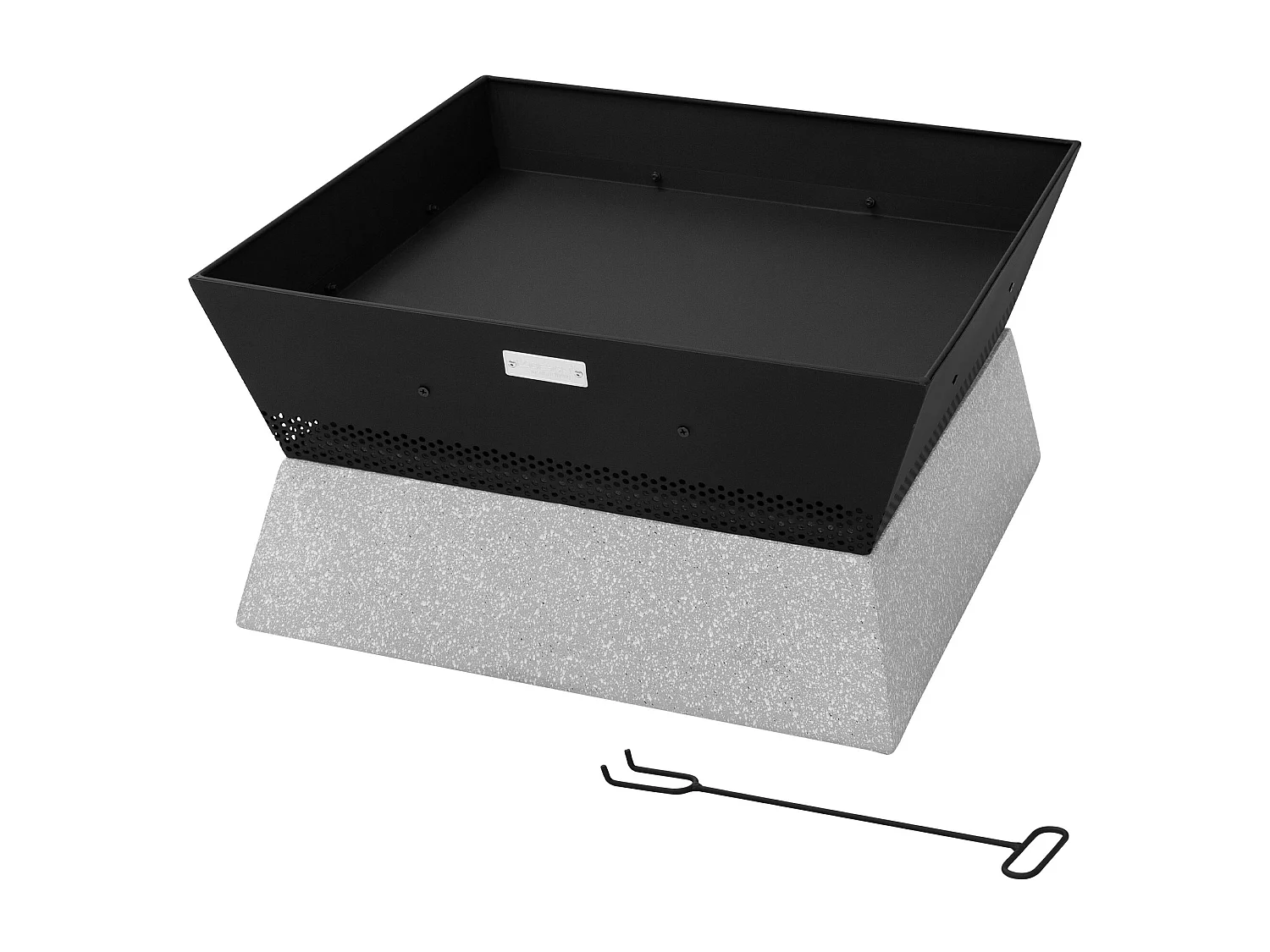 ML-Design Brasero de Acero con Base de Cerámica 54 x 28,5 x 54 cm Fogón Cuadrado Negro-Beige con Bandeja Extraíble y Atizador, Hoguera para Exterior