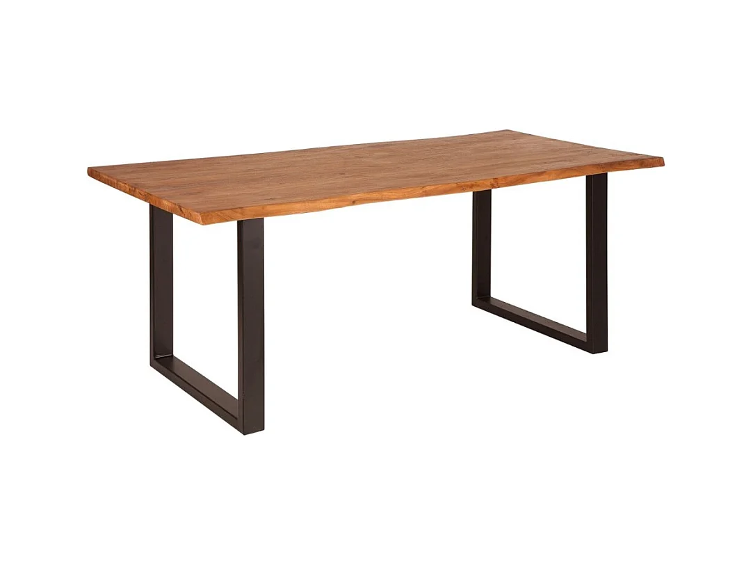 Table de salle à manger ARKAYA – Bois massif d'acacia verni et métal noir – 160 cm – Style industriel