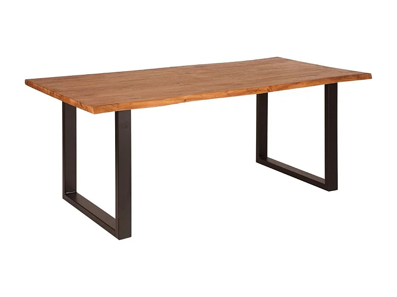 Table de salle à manger ARKAYA – Bois massif d'acacia verni et métal noir – 160 cm – Style industriel
