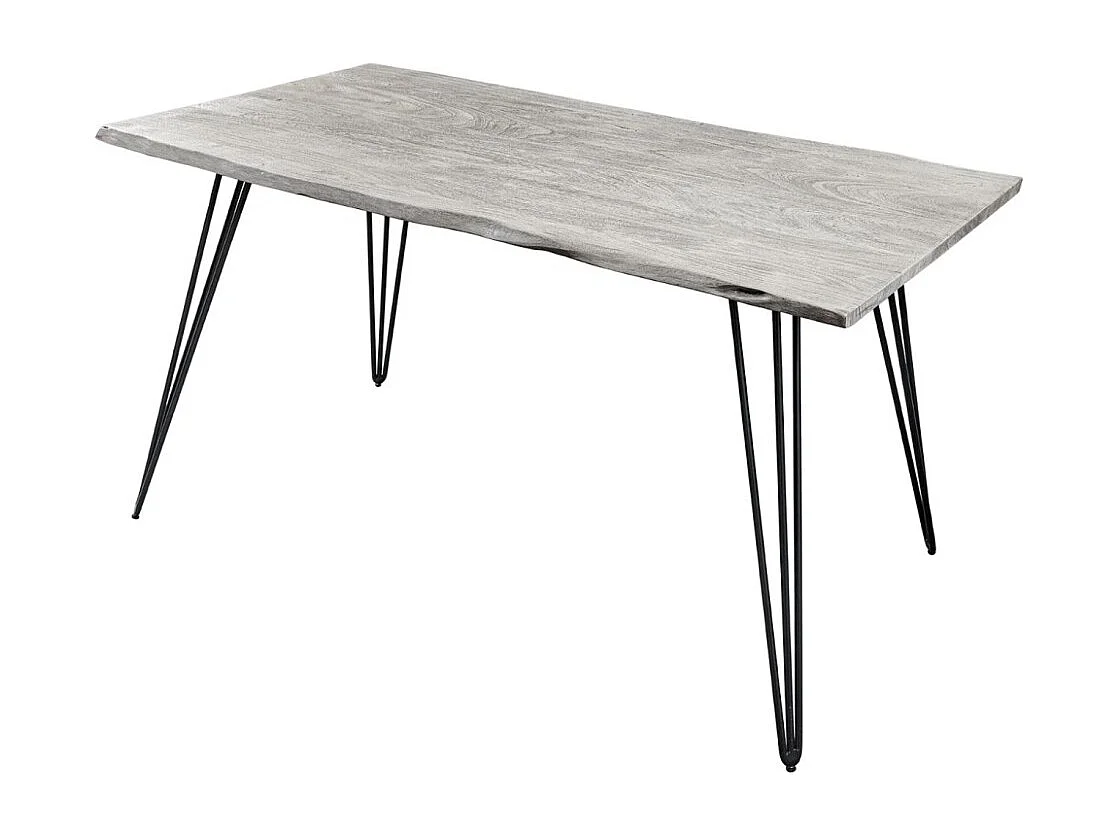 Table SILVA – Bois massif gris et métal noir – 140 cm – Style contemporain