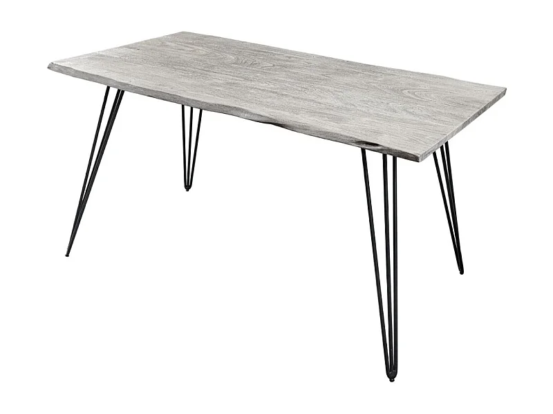 Table SILVA – Bois massif gris et métal noir – 140 cm – Style contemporain