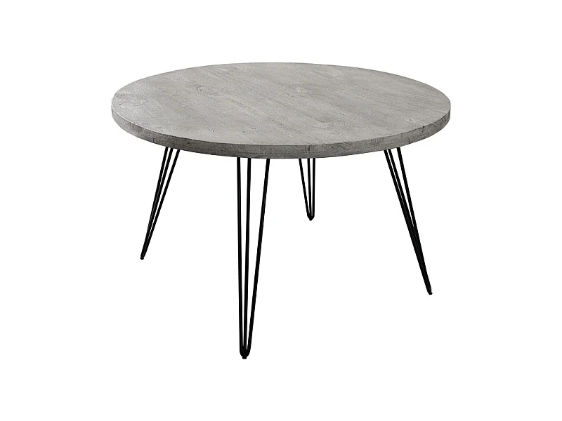 Table de salle à manger SILVA – Bois de manguier gris et métal noir – 120 cm – Forme ronde – Style contemporain