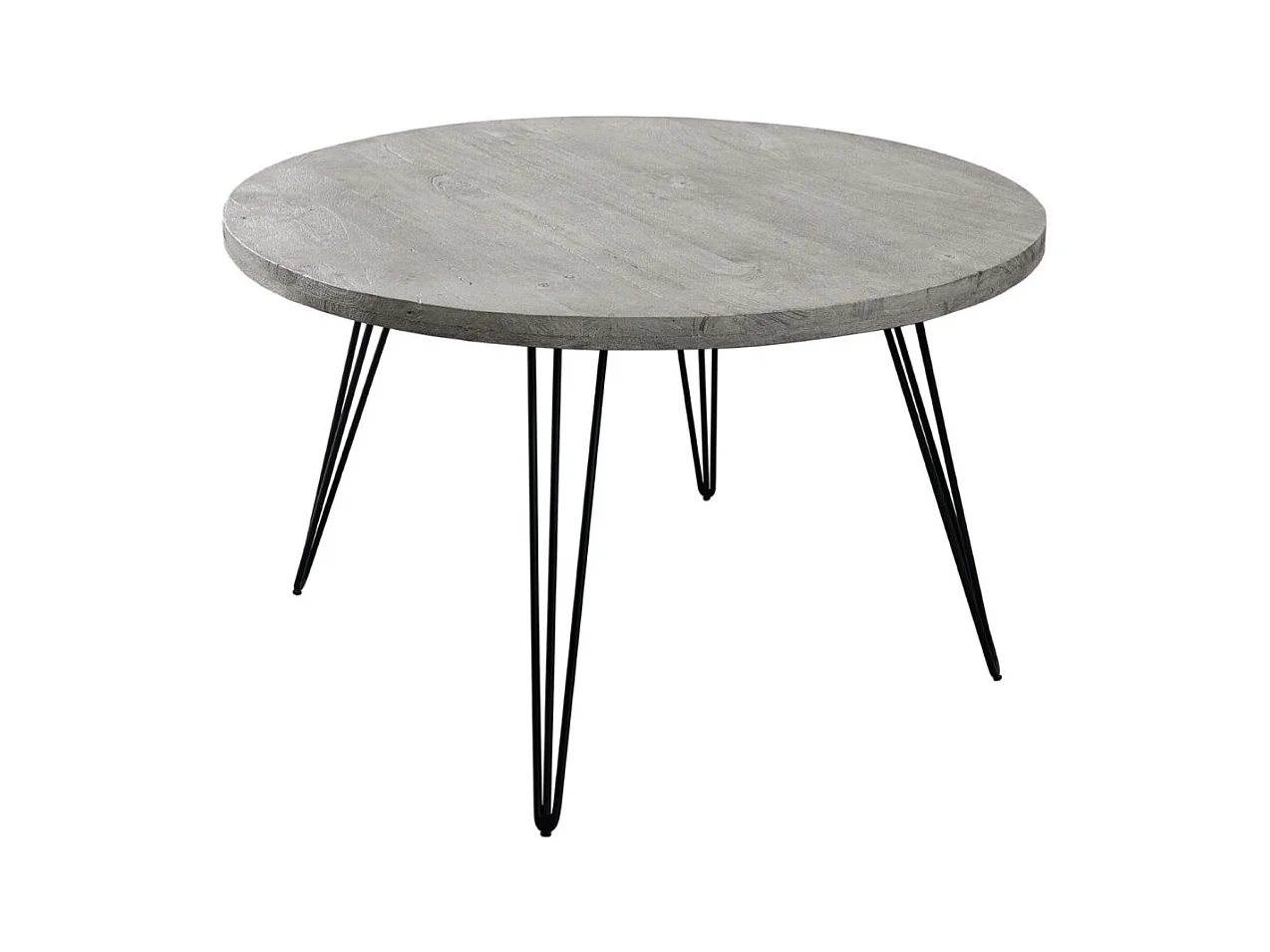 Table de salle à manger SILVA – Bois de manguier gris et métal noir – 120 cm – Forme ronde – Style contemporain