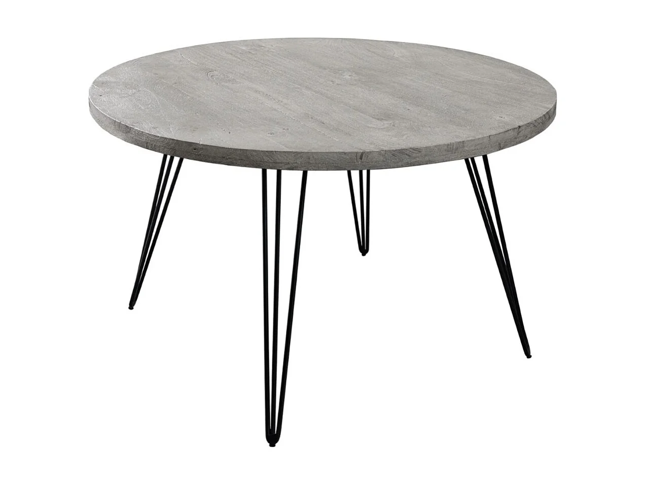 Table de salle à manger SILVA – Bois de manguier gris et métal noir – 120 cm – Forme ronde – Style contemporain
