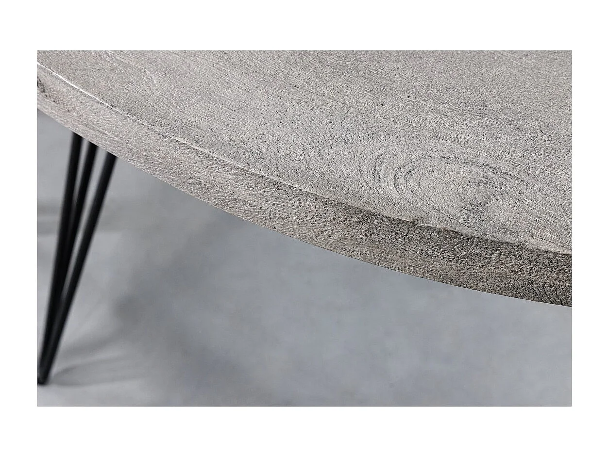 Table de salle à manger SILVA – Bois de manguier gris et métal noir – 120 cm – Forme ronde – Style contemporain