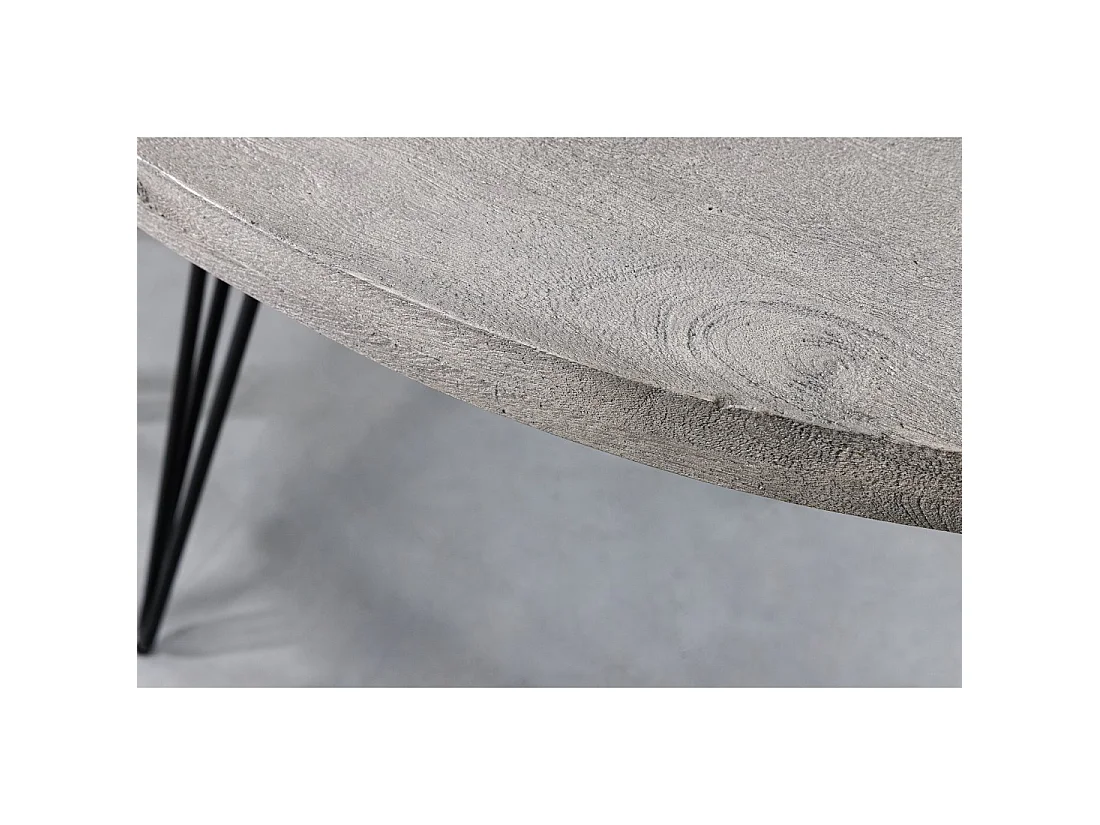 Table de salle à manger SILVA – Bois de manguier gris et métal noir – 120 cm – Forme ronde – Style contemporain