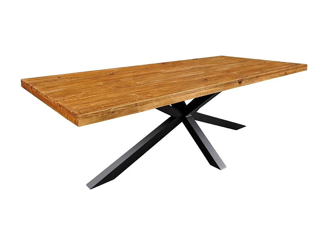 Table de salle à manger SOLARA – Bois de pin recyclé verni et métal noir – 240 cm – Style industriel