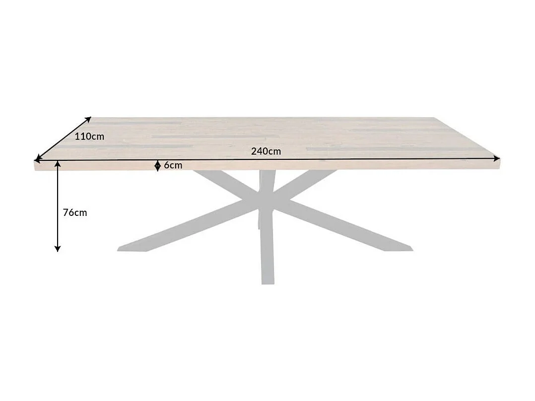 Table de salle à manger SOLARA – Bois de pin recyclé verni et métal noir – 240 cm – Style industriel