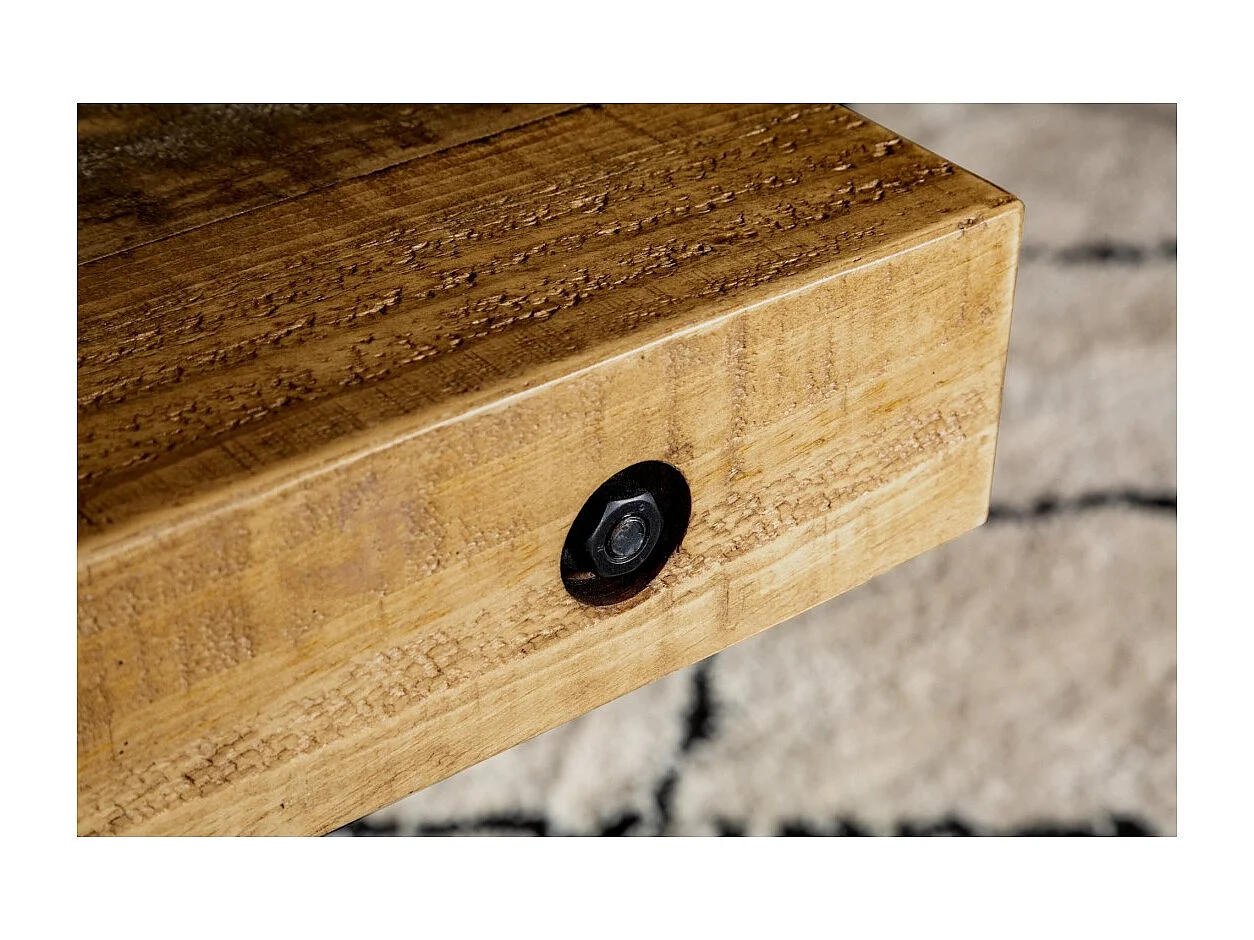 Table CAVARA – Bois de pin recyclé verni et métal noir – 240 cm – Style industriel