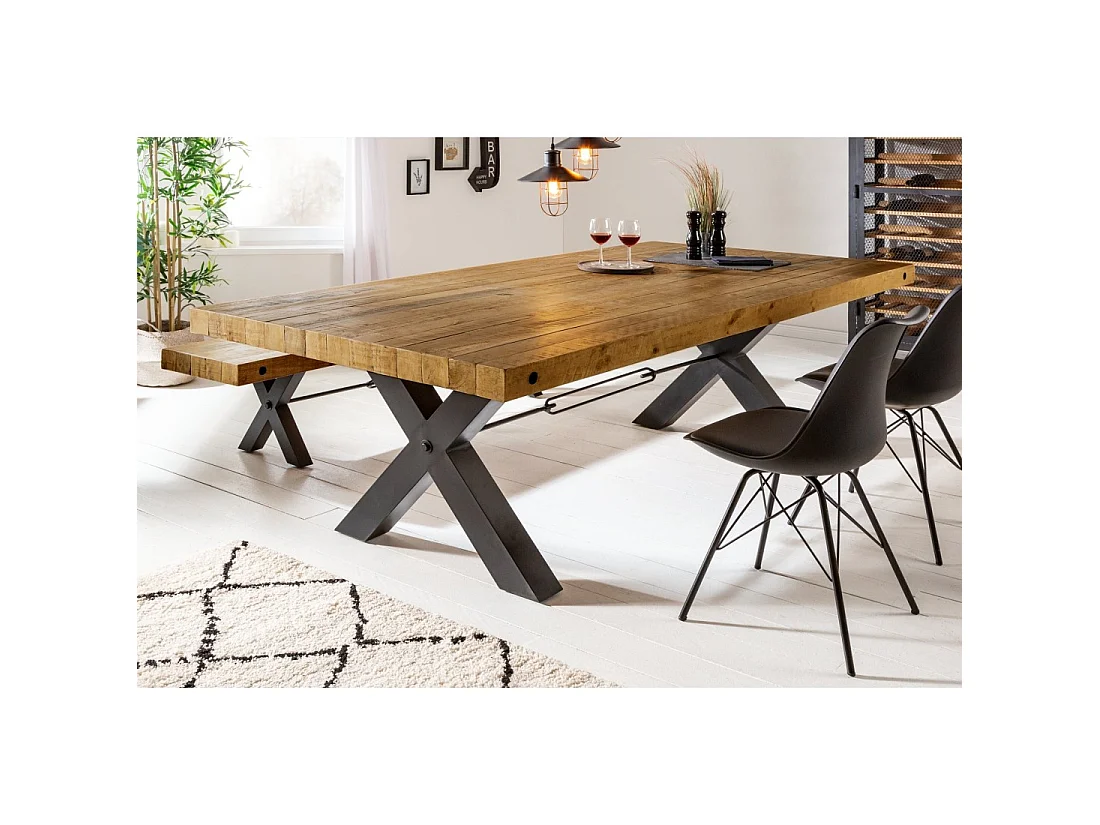 CAVARA – Gerecycled grenen hout en zwart metaal – 240 cm – Industriële stijl