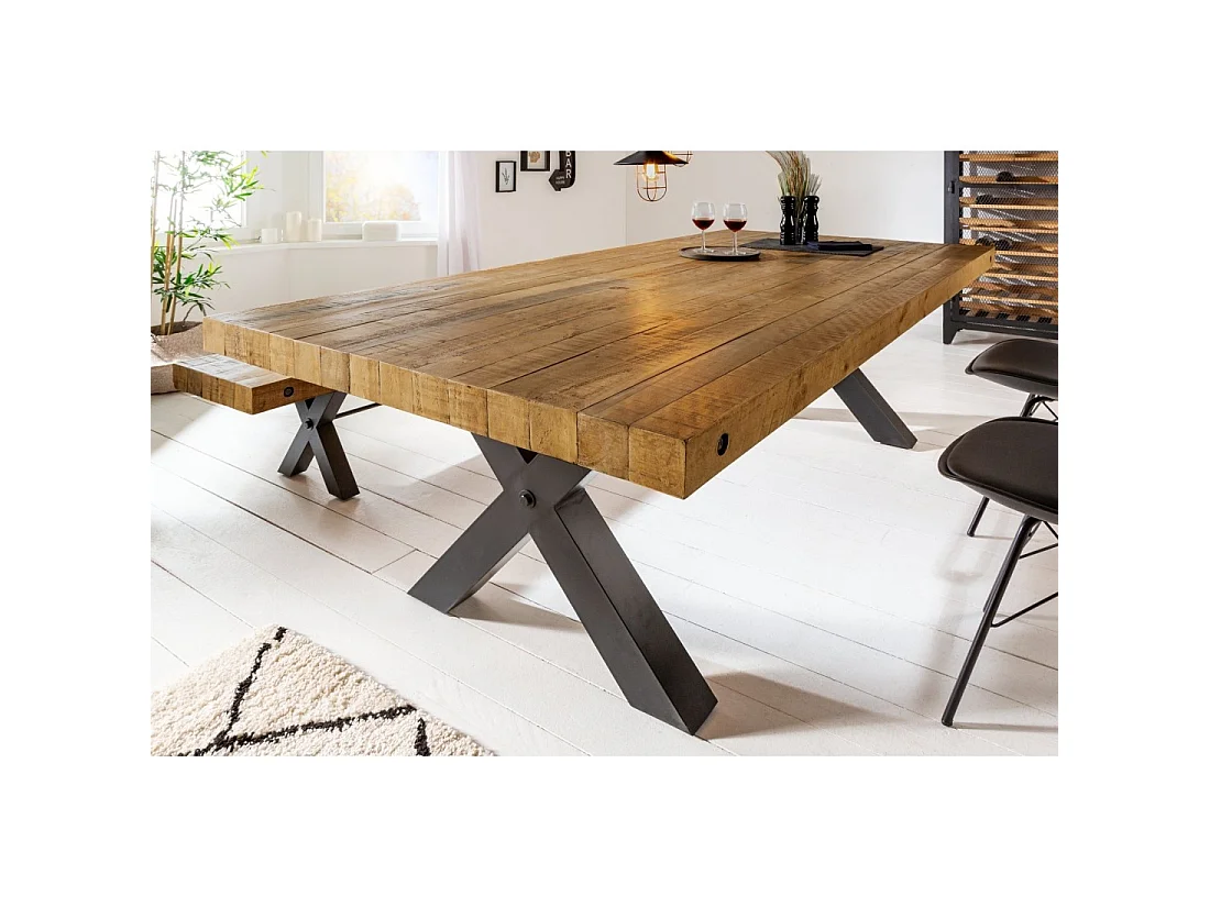 CAVARA – Gerecycled grenen hout en zwart metaal – 240 cm – Industriële stijl