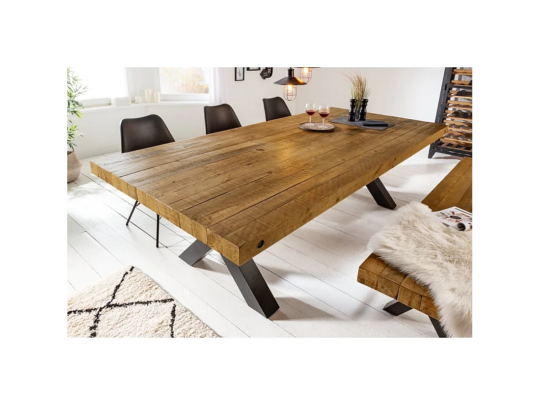 CAVARA – Gerecycled grenen hout en zwart metaal – 240 cm – Industriële stijl