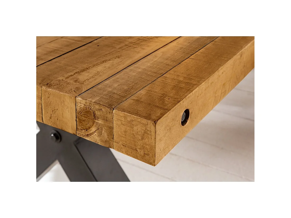 CAVARA – Gerecycled grenen hout en zwart metaal – 240 cm – Industriële stijl