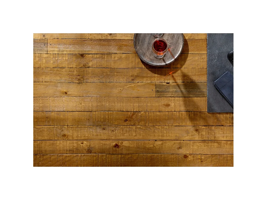 CAVARA – Gerecycled grenen hout en zwart metaal – 240 cm – Industriële stijl