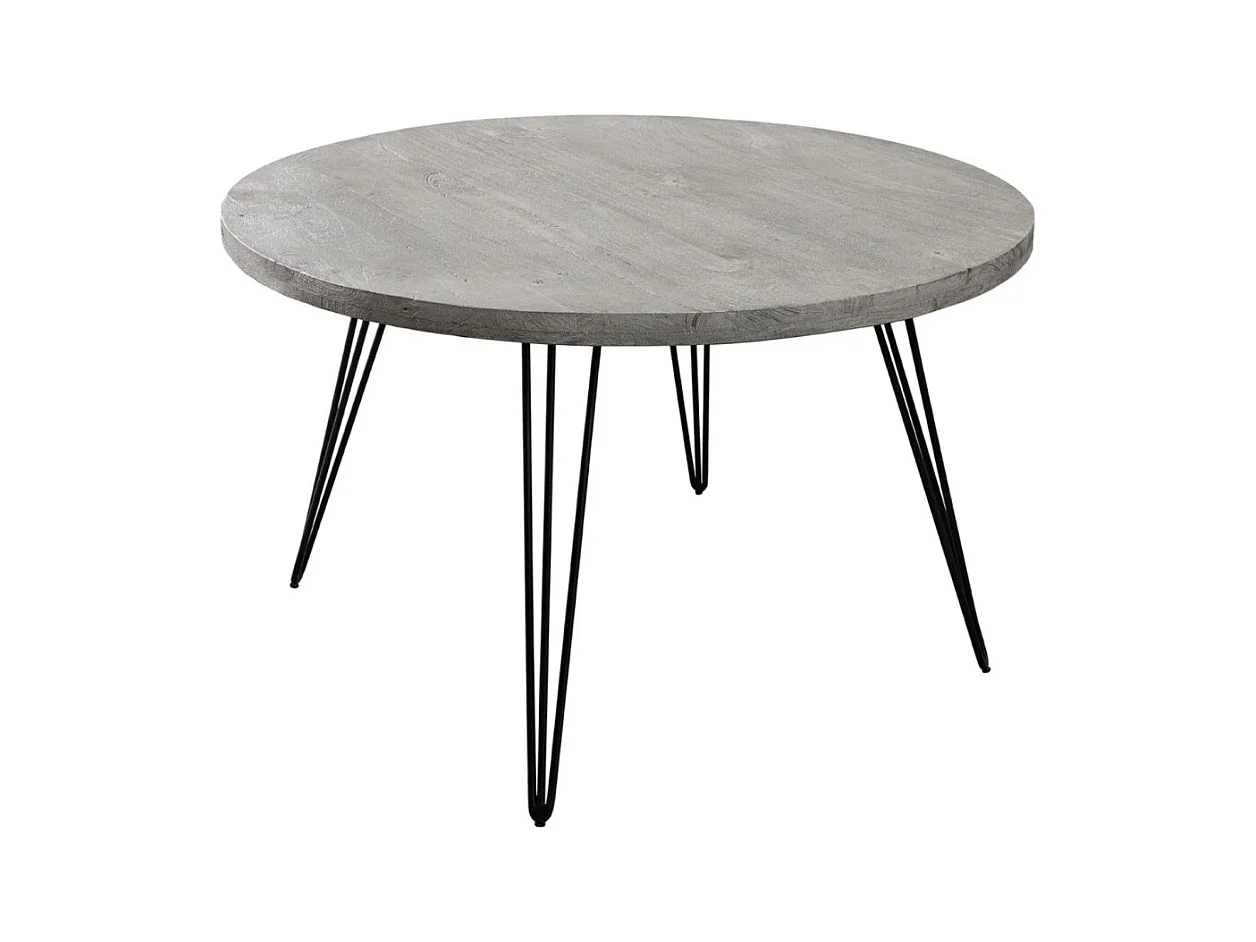 Table SILVA – Bois de manguier gris et métal noir – 80 cm – Forme ronde – Style contemporain