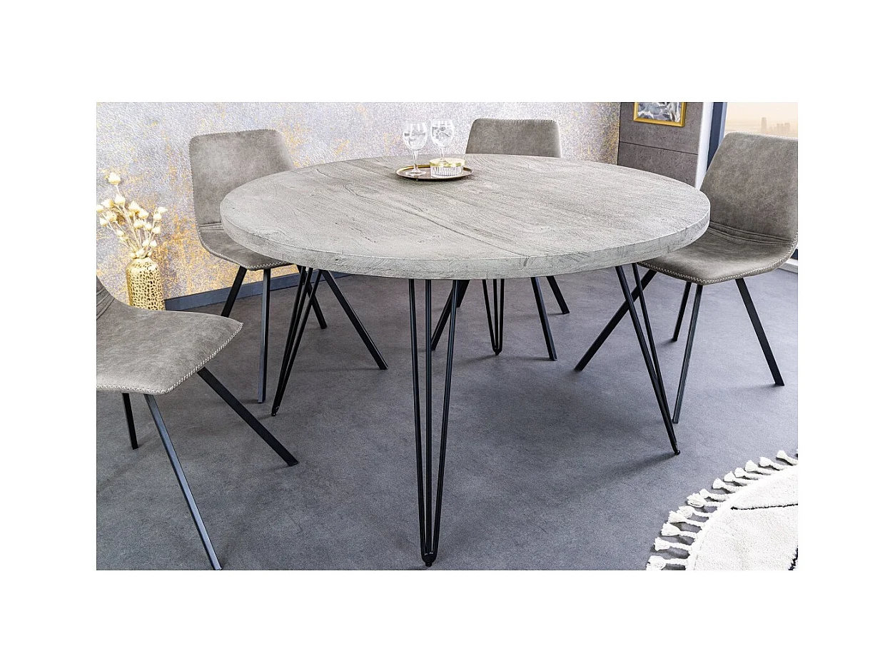 Table SILVA – Bois de manguier gris et métal noir – 80 cm – Forme ronde – Style contemporain