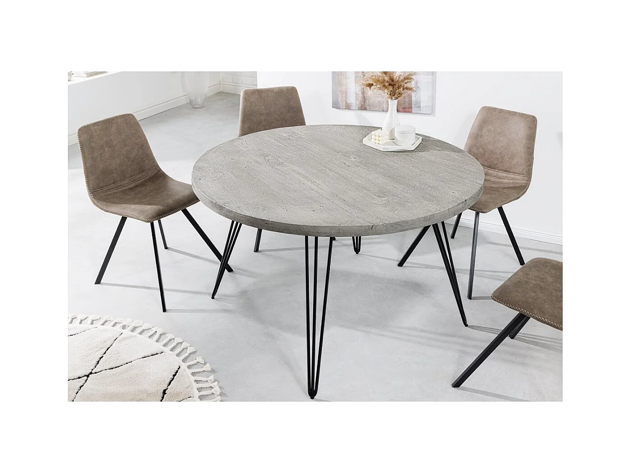 Table SILVA – Bois de manguier gris et métal noir – 80 cm – Forme ronde – Style contemporain