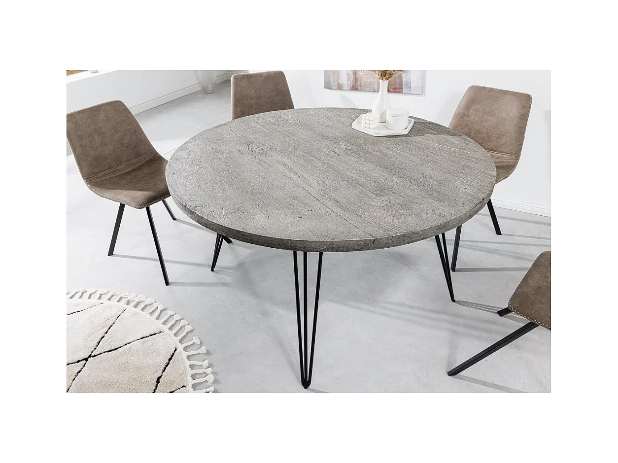 Table SILVA – Bois de manguier gris et métal noir – 80 cm – Forme ronde – Style contemporain