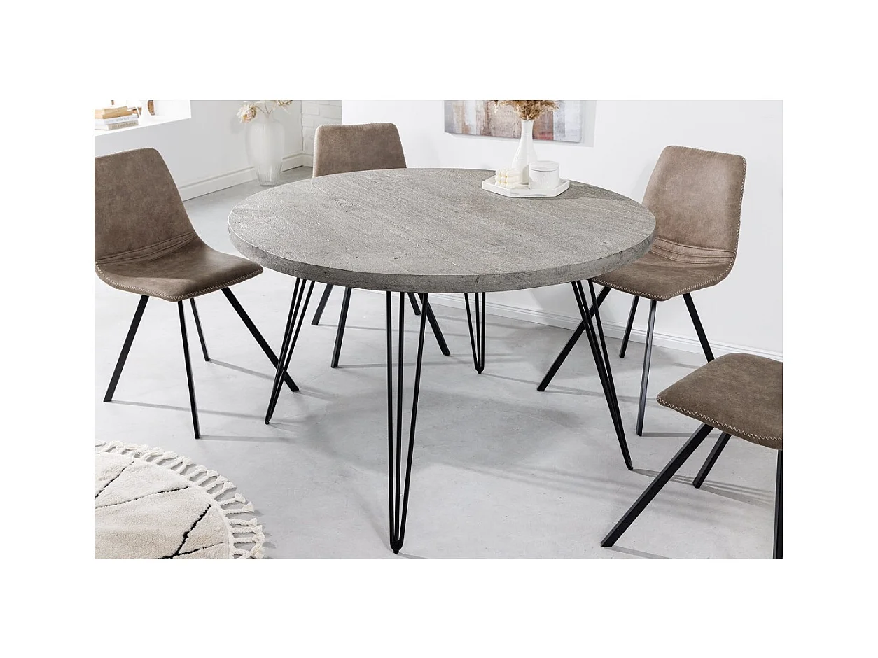 Table SILVA – Bois de manguier gris et métal noir – 80 cm – Forme ronde – Style contemporain