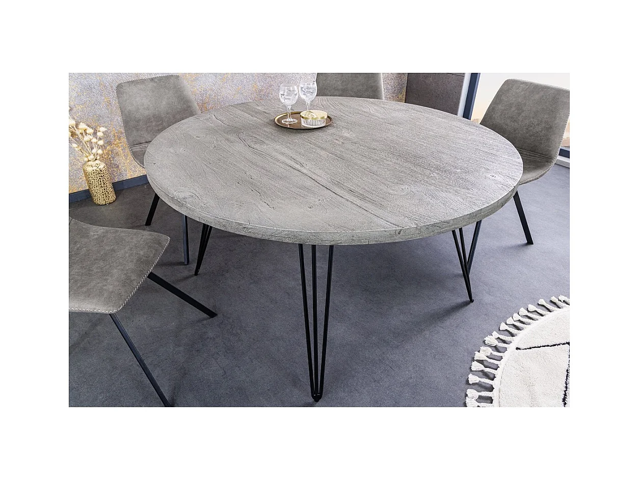 Table SILVA – Bois de manguier gris et métal noir – 80 cm – Forme ronde – Style contemporain
