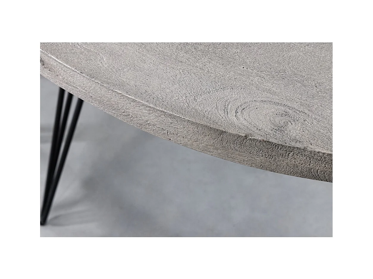 Table SILVA – Bois de manguier gris et métal noir – 80 cm – Forme ronde – Style contemporain