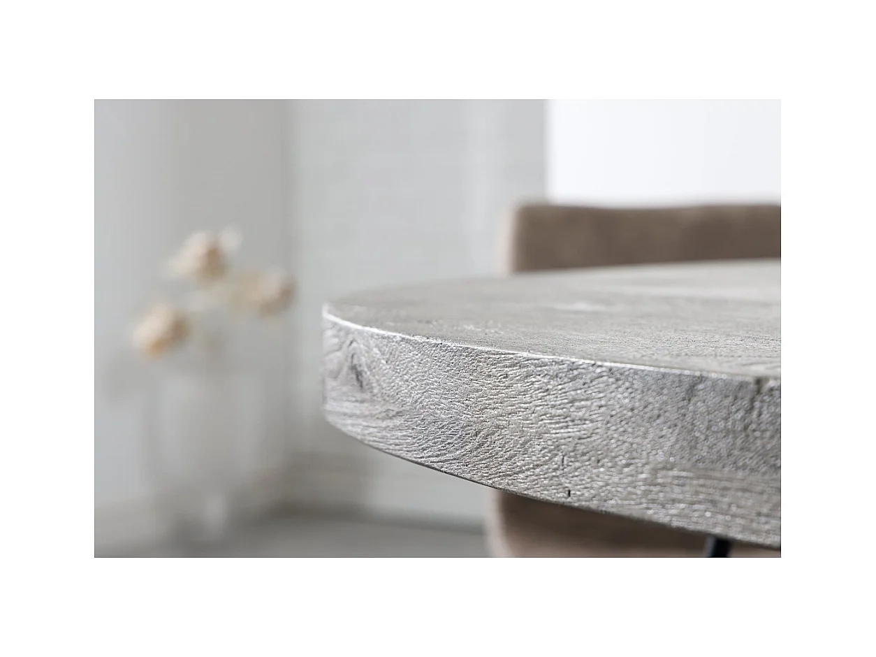 Table SILVA – Bois de manguier gris et métal noir – 80 cm – Forme ronde – Style contemporain