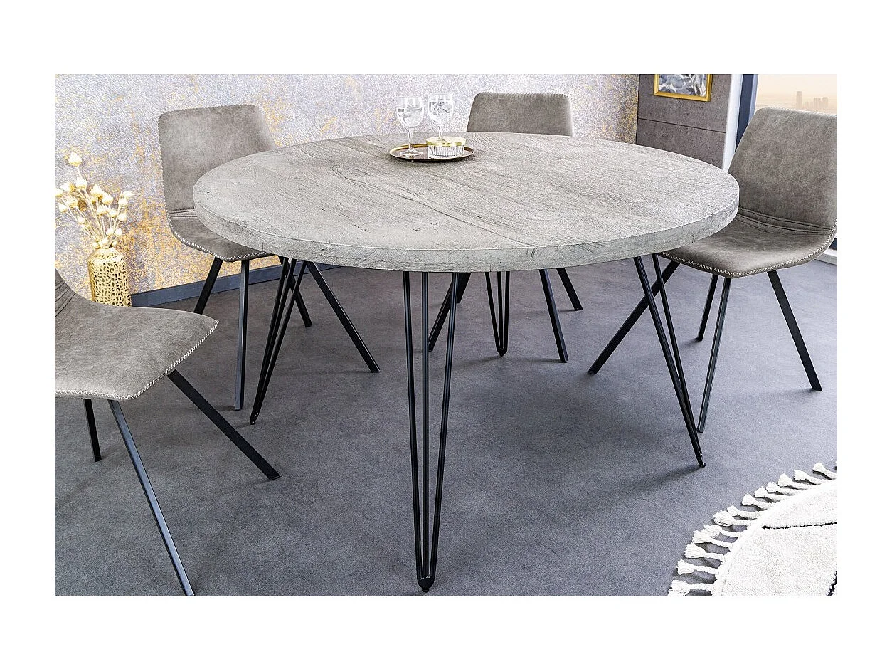 Table SILVA – Bois de manguier gris et métal noir – 80 cm – Forme ronde – Style contemporain