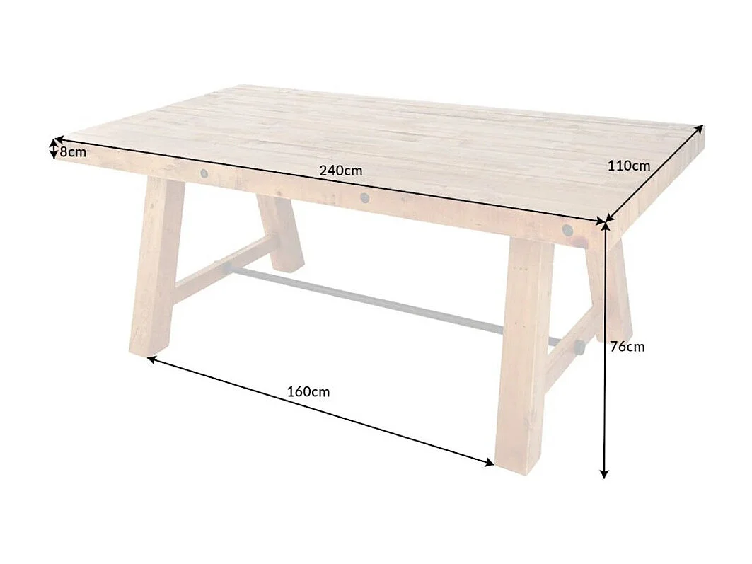 Table de salle à manger RANCHO – Bois de pin recyclé verni – 240 cm – Style rustique