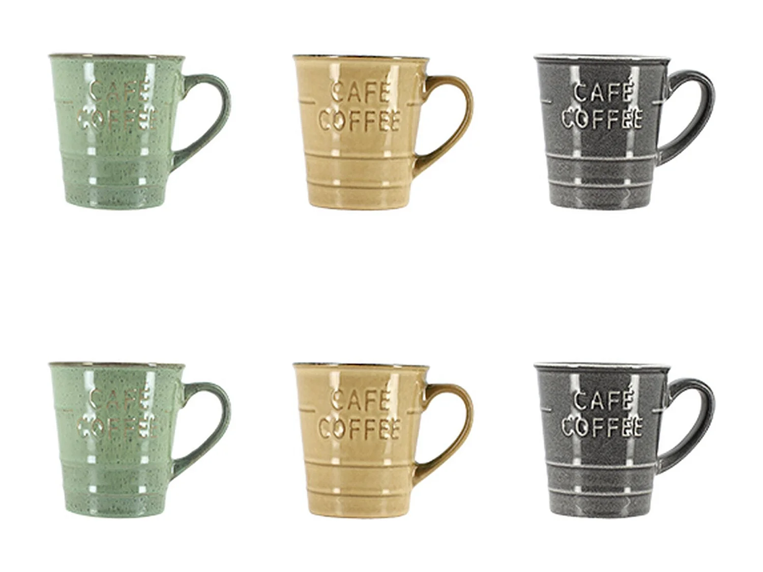 Novastyl - Lot 6 Mugs Coffee Time 21cl En Gres 3 Couleurs Assorties